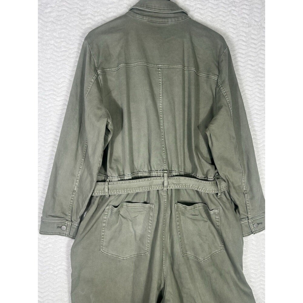 Lane Bryant Jumpsuit Womens 22L Plus Green Utility Button Front Belted Pockets - Picture 10 of 10